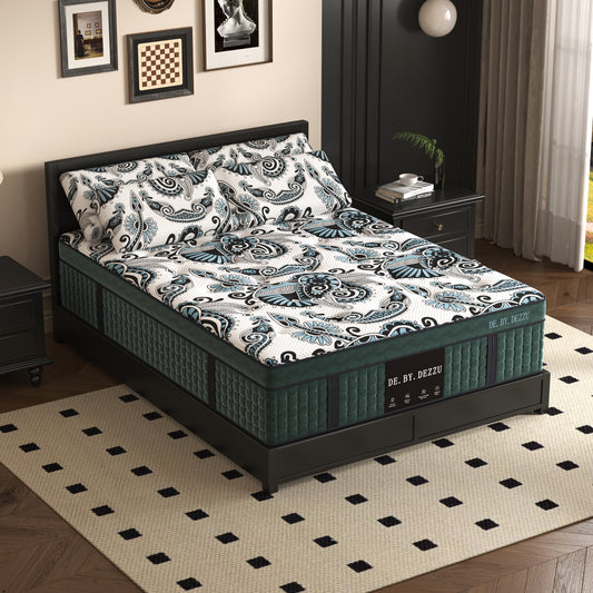 DE.BY.DEZZU 12 Inch Hybrid Memory Foam and Pocket Spring Mattress – Medium Plush Feel, Cooling Gel Infused, Pressure Relief, CertiPUR-US Certified, Bed in a Box – Queen Size